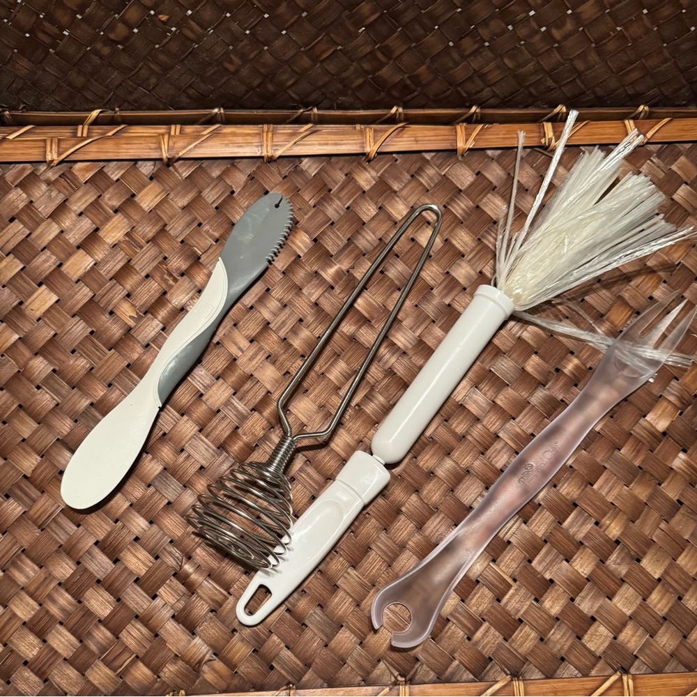 Pampered Chef Whisk, Magic Mop, Batter Scraper, and Pickle/Olive Fork Group